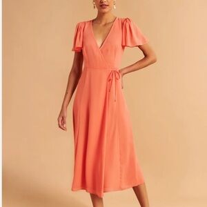 Abercrombie & Fitch Peach Wrap Midi Dress